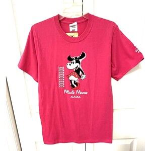 NEW Womens Pink T Shirt Minnie Mouse Moose Alaska Skagway Size S 100% Cotton